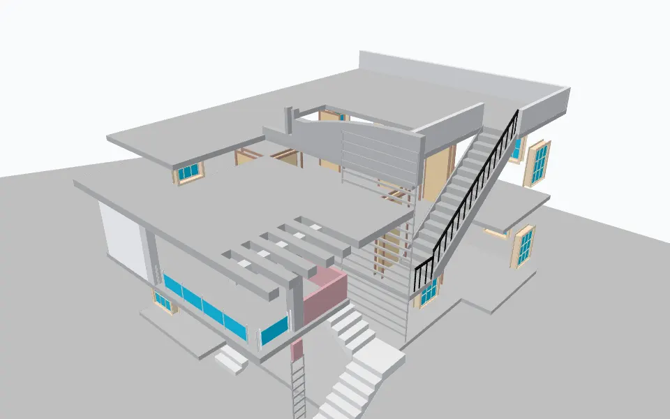 Rendering of GNI BIM Dataset, model 190 (model_190.ifc) from the DAE geometry written by the converter