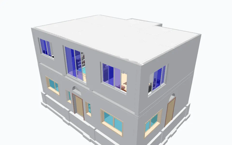 Rendering of Residential building (home1.rvt) from the DAE geometry written by the converter